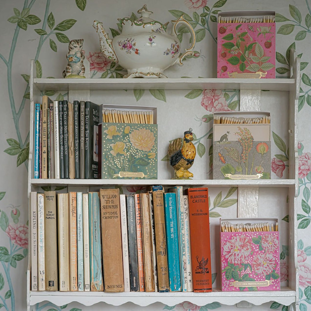 Archivist Rose Provin Panaché decorative floral matchbox with pink botanical rose artwork