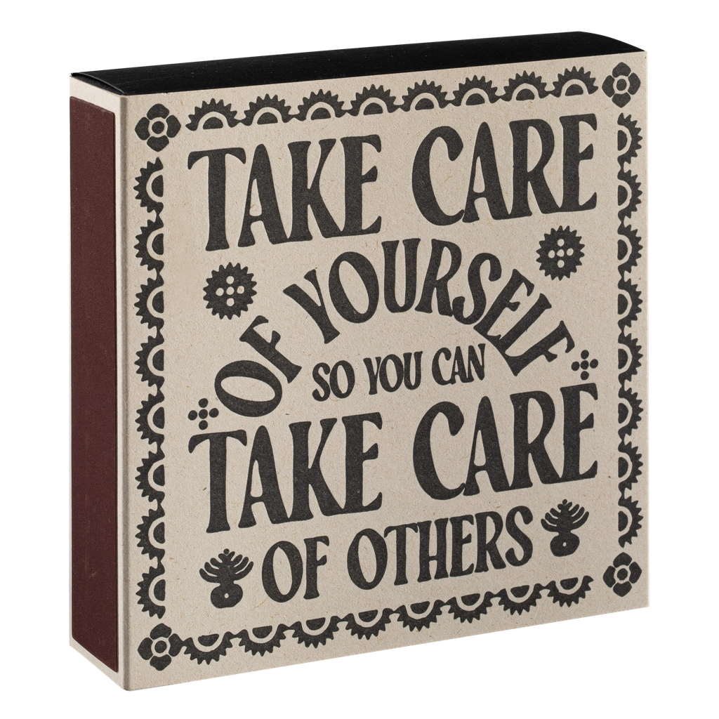 Archivist Gallery Take Care decorative safety matches in letterpress typography box