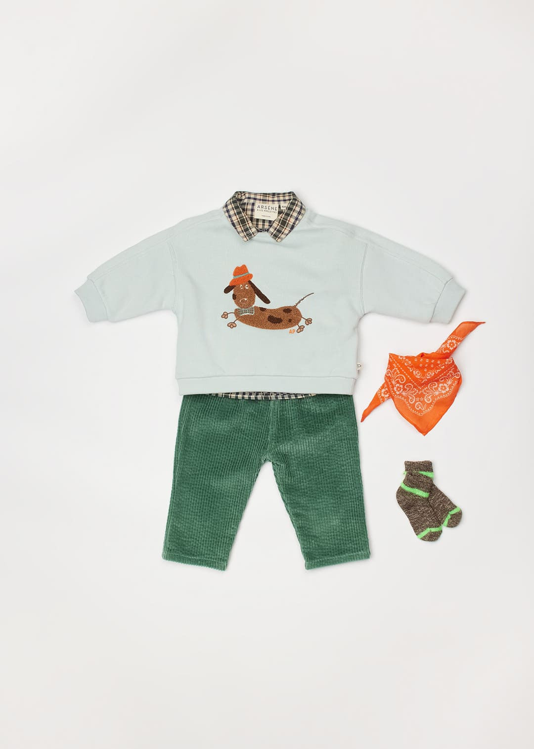 Arsène et les Pipelettes organic cotton Baby Dog sweatshirt in ice with embroidered dog motif