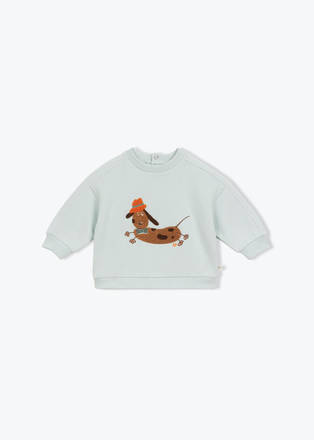 Arsène et les Pipelettes organic cotton Baby Dog sweatshirt in ice with embroidered dog motif