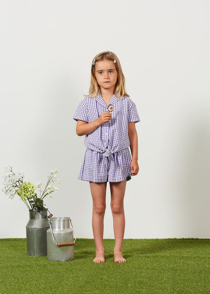 Blouse Girl Gingham Purple Finlea - قميص