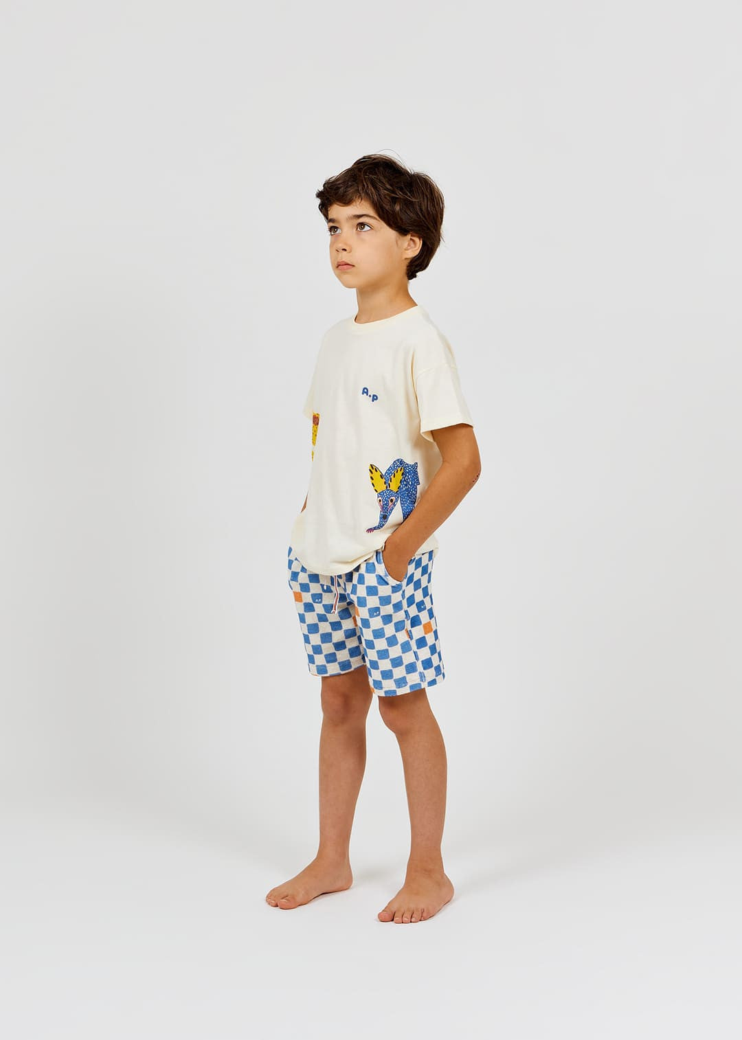 girls terry cotton bermuda shorts with checkered pattern