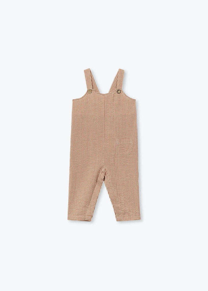 baby brown gingham cotton overalls
