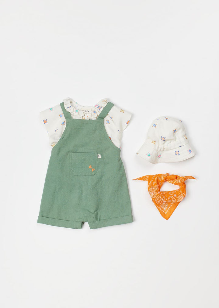 baby green cotton overalls rustic style
