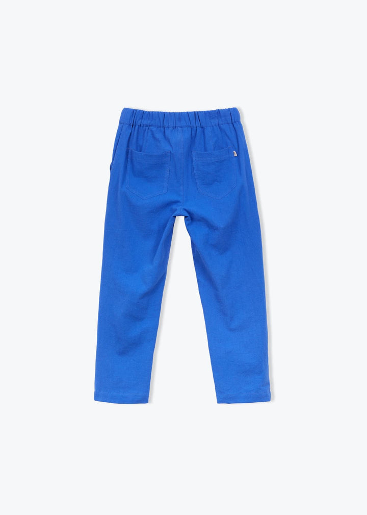 boys cobalt blue cotton trousers elastic waist

