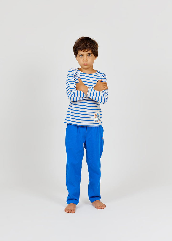 boys cobalt blue cotton trousers elastic waist
