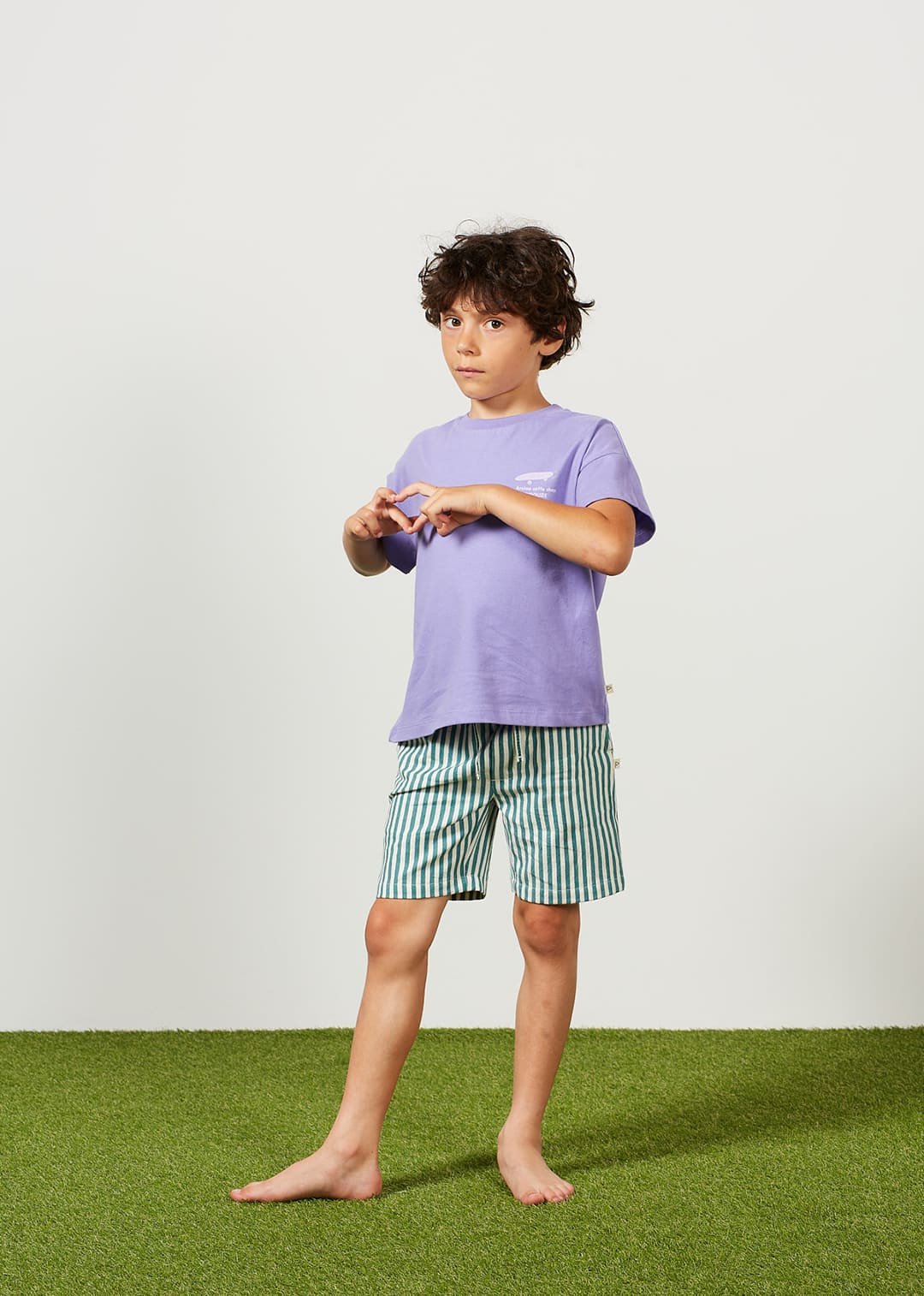 Shorts Boy Denim Stripe Green Franck - قميص