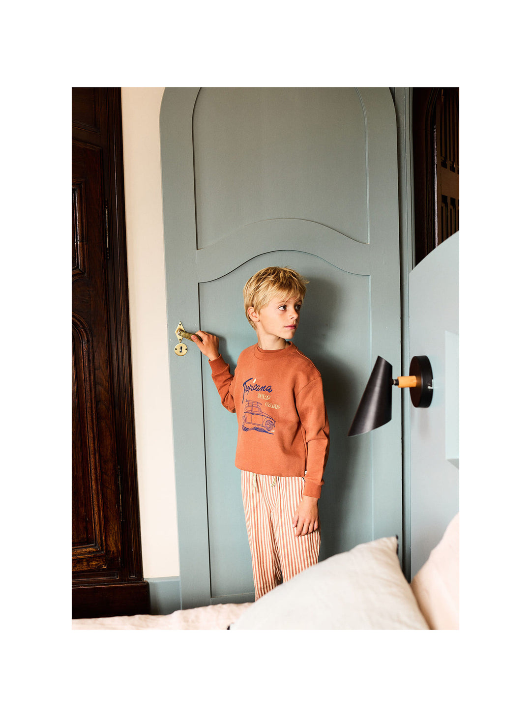 girls striped cotton pants with transat pattern