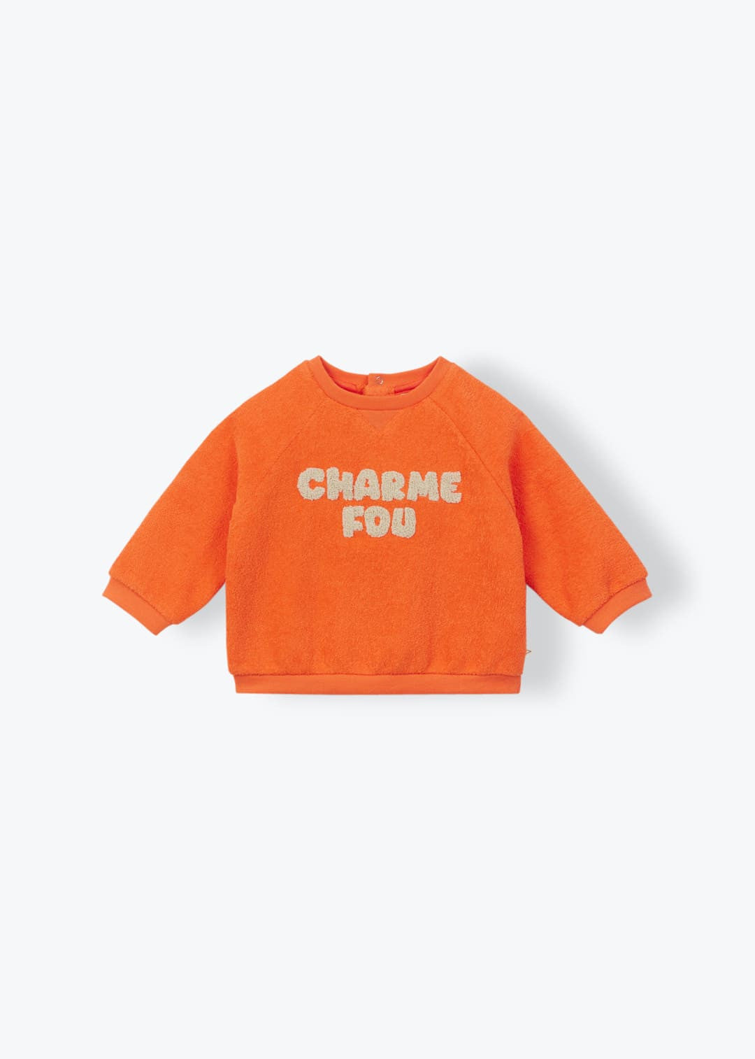 Arsène et les Pipelettes orange organic cotton baby sweatshirt with Crazy Charm embroidery
