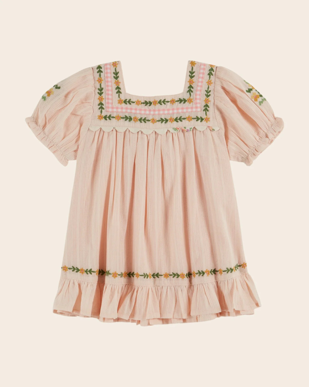 girls blush embroidered floral cotton dress
