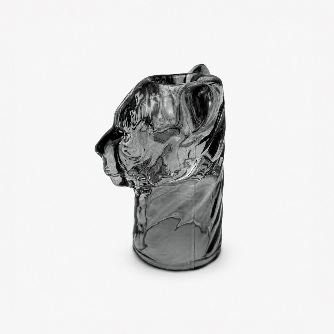 Lion glass candle holder with decorative animal-inspired design