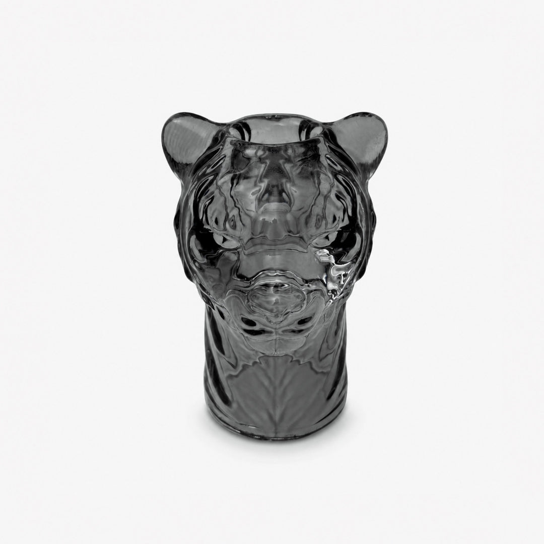 Lion glass candle holder with decorative animal-inspired design