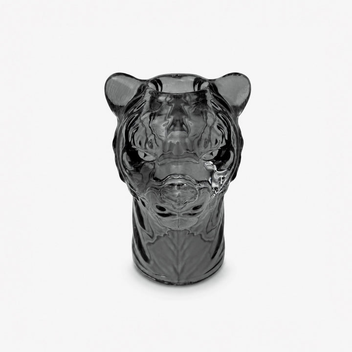 Lion glass candle holder with decorative animal-inspired design