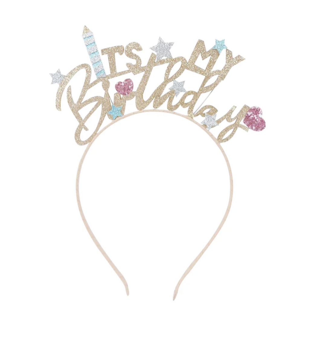 Billy Loves Audrey It’s My Birthday Golden Drizzle glitter tiara headband
