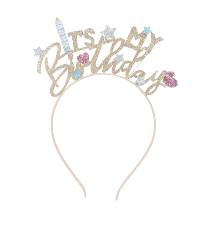 Billy Loves Audrey It’s My Birthday Golden Drizzle glitter tiara headband
