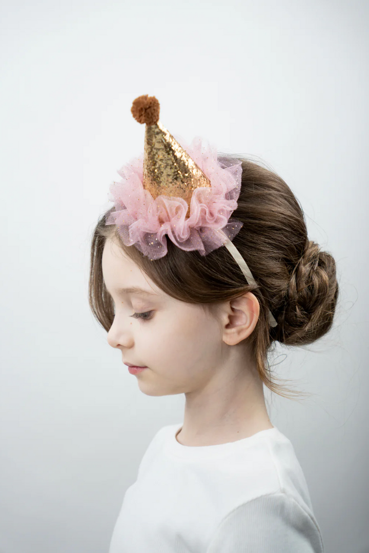 Billy Loves Audrey glitter party hat alice band with pink tulle
