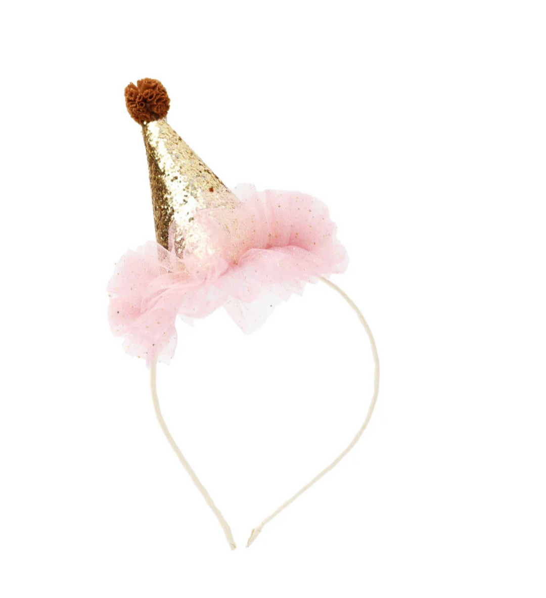 Billy Loves Audrey glitter party hat alice band with pink tulle
