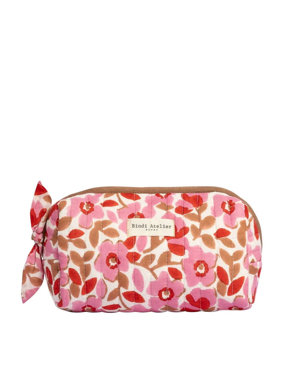 Pink floral quilted beauty pouch by Bindi Atelier with romantic botanical print and zip closure