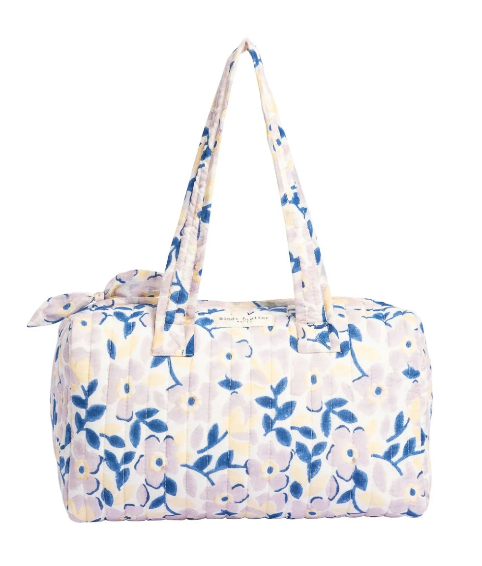 Blue floral quilted cotton vanity bag for beauty and baby essentials