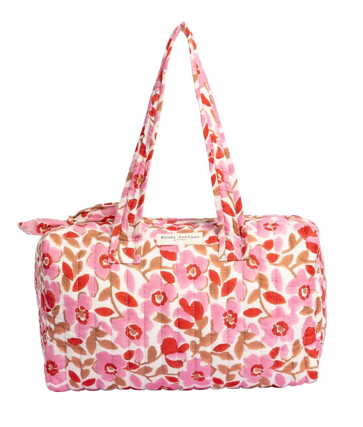 Pink floral quilted cotton vanity bag for beauty and baby essentials