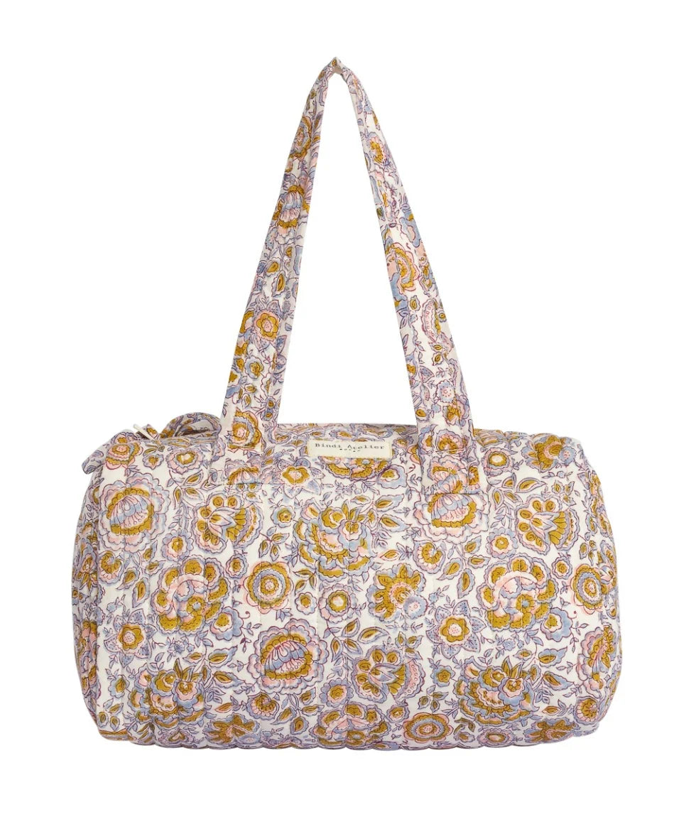 Floral quilted cotton vanity bag for beauty and travel essentials