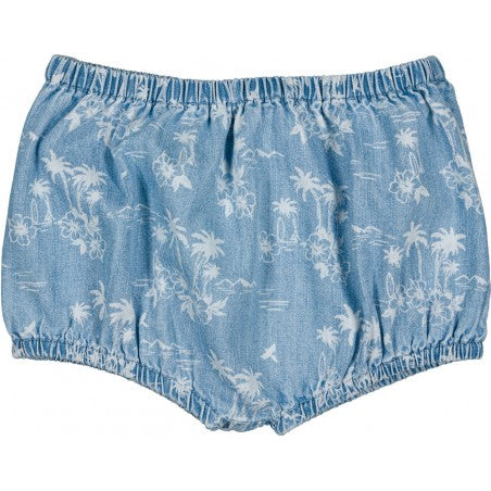 baby light blue denim bloomer tropical print