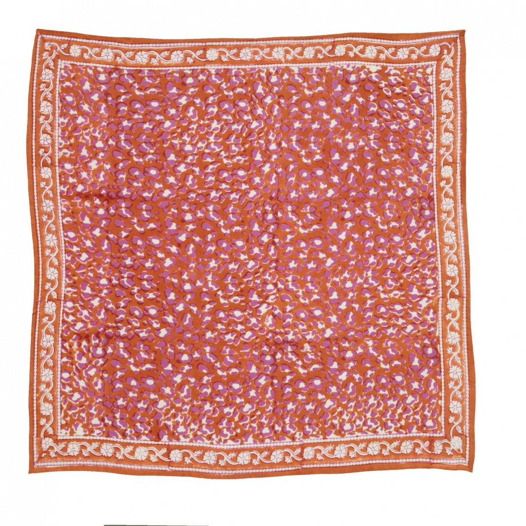Bonheur du Jour Leopard Cuivre cotton scarf with hand block-printed leopard design