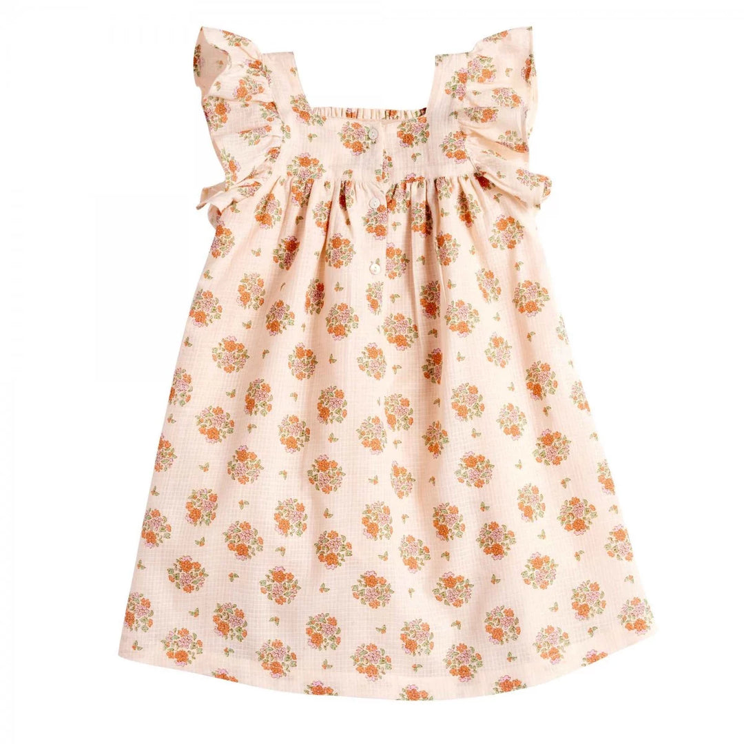 Bonheur du Jour Antigua rose dress with floral print and handmade smocking
