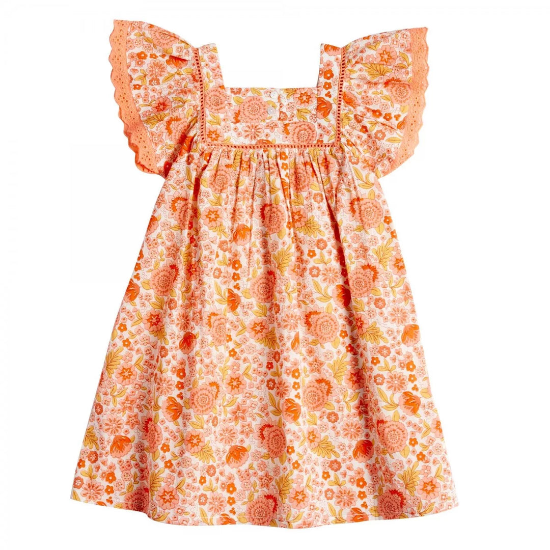 Bonheur du Jour Essie dress ecru rose floral cotton with ruffle sleeves
