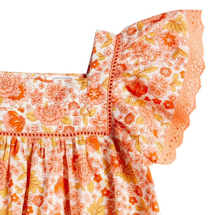 Bonheur du Jour Essie dress ecru rose floral cotton with ruffle sleeves

