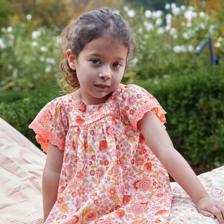 Bonheur du Jour Essie dress ecru rose floral cotton with ruffle sleeves
