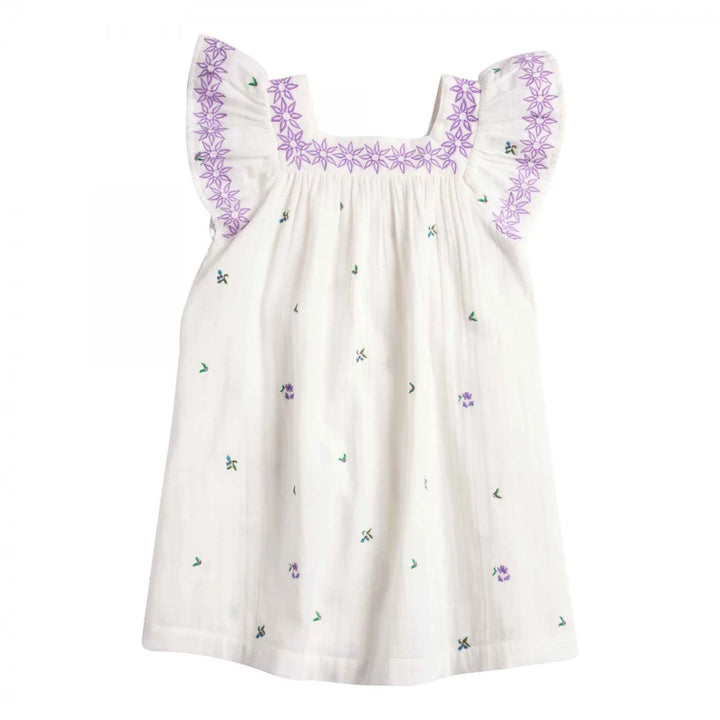 Bonheur du Jour Giverny ecru dress with embroidered neckline and ruffle sleeves
