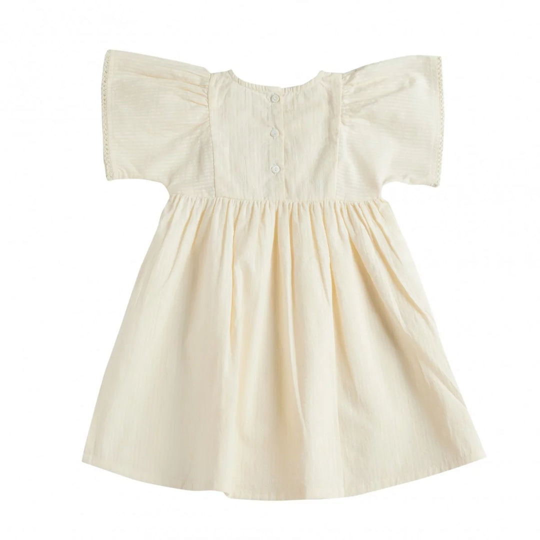 Bonheur du Jour Rosario ecru rose dress macrame bodice cotton puff sleeves
