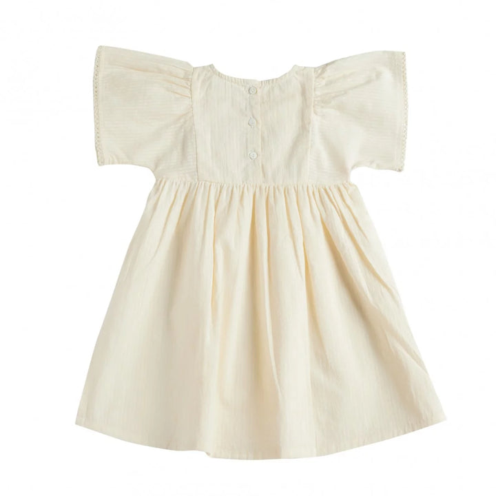 Bonheur du Jour Rosario ecru rose dress macrame bodice cotton puff sleeves
