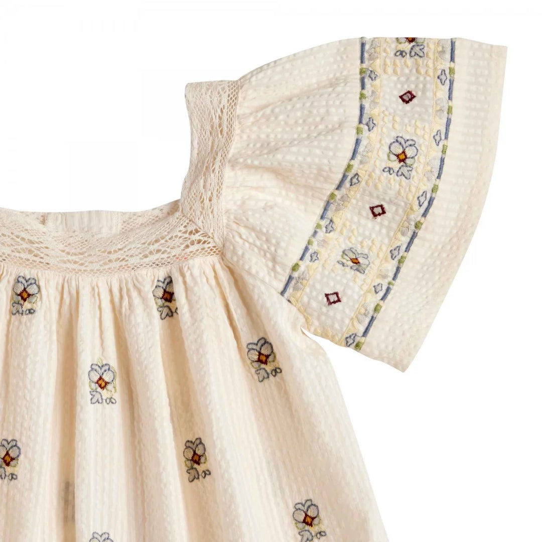 Bonheur du Jour Sybil blue dress embroidered cotton ruffle sleeves girls
