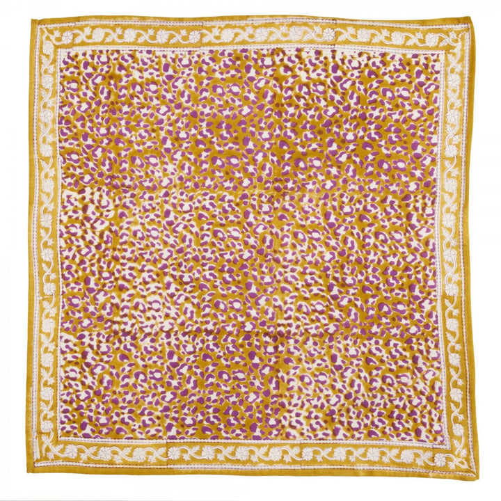 Bonheur du Jour Leopard Absynthe cotton scarf with hand block-printed leopard design