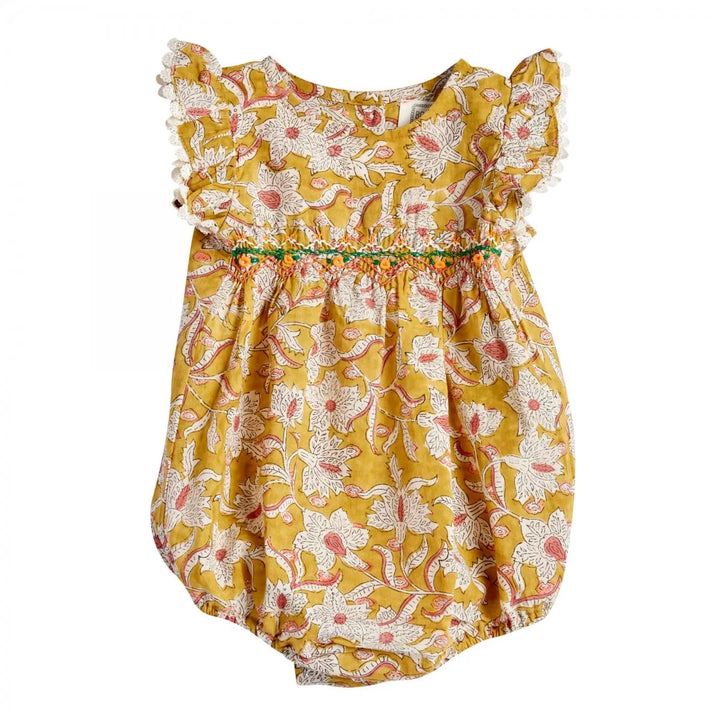 Bonheur du Jour Ammi curcuma floral baby romper with smocking
