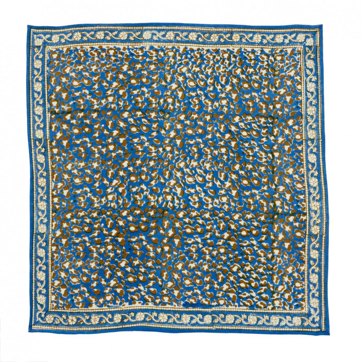 Bonheur du Jour Leopard Klein Blue cotton scarf with hand block-printed leopard design