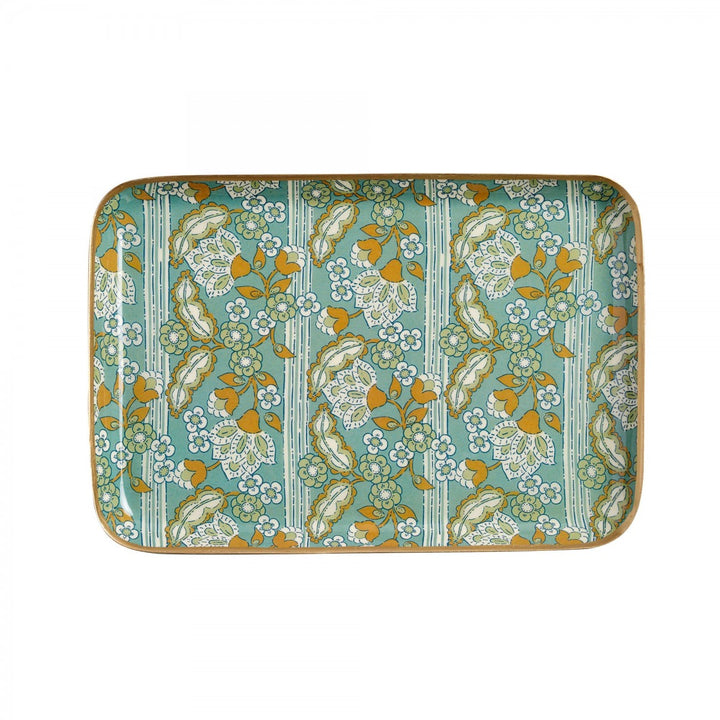 Anjali Jade floral enamel serving tray with hand-finished gold edging