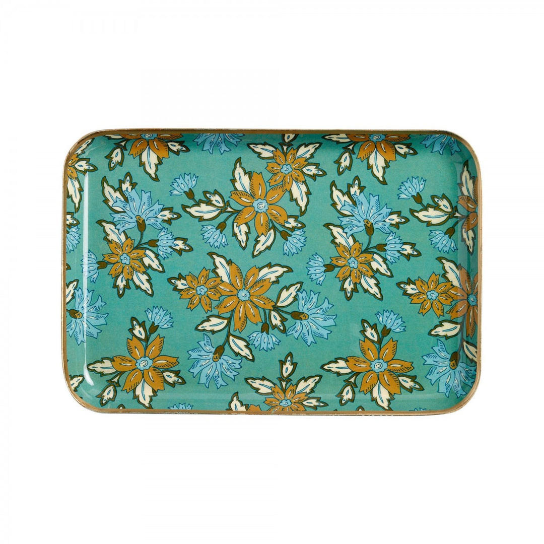 Arya Jade floral enamel serving tray with hand-finished gold edging