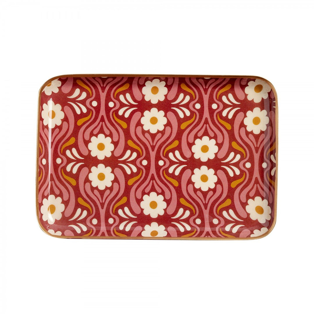 enamel serving tray with hand-finished gold edging