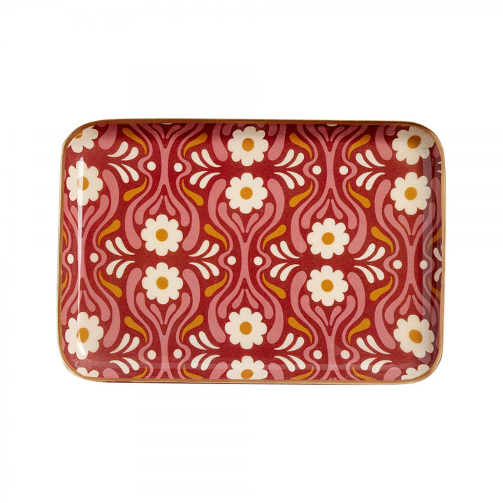 enamel serving tray with hand-finished gold edging