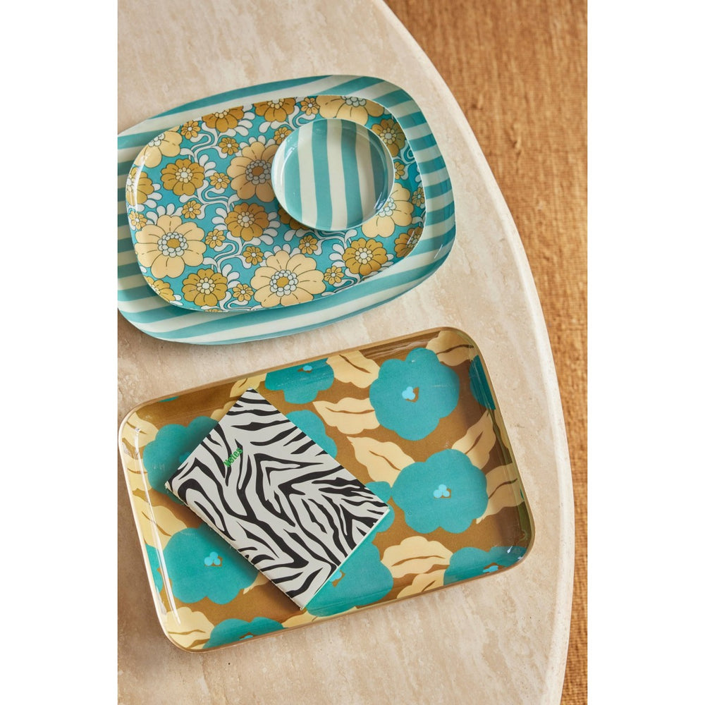 Bonheur du Jour round 25 cm enamel coffee tray with colourful patterned design