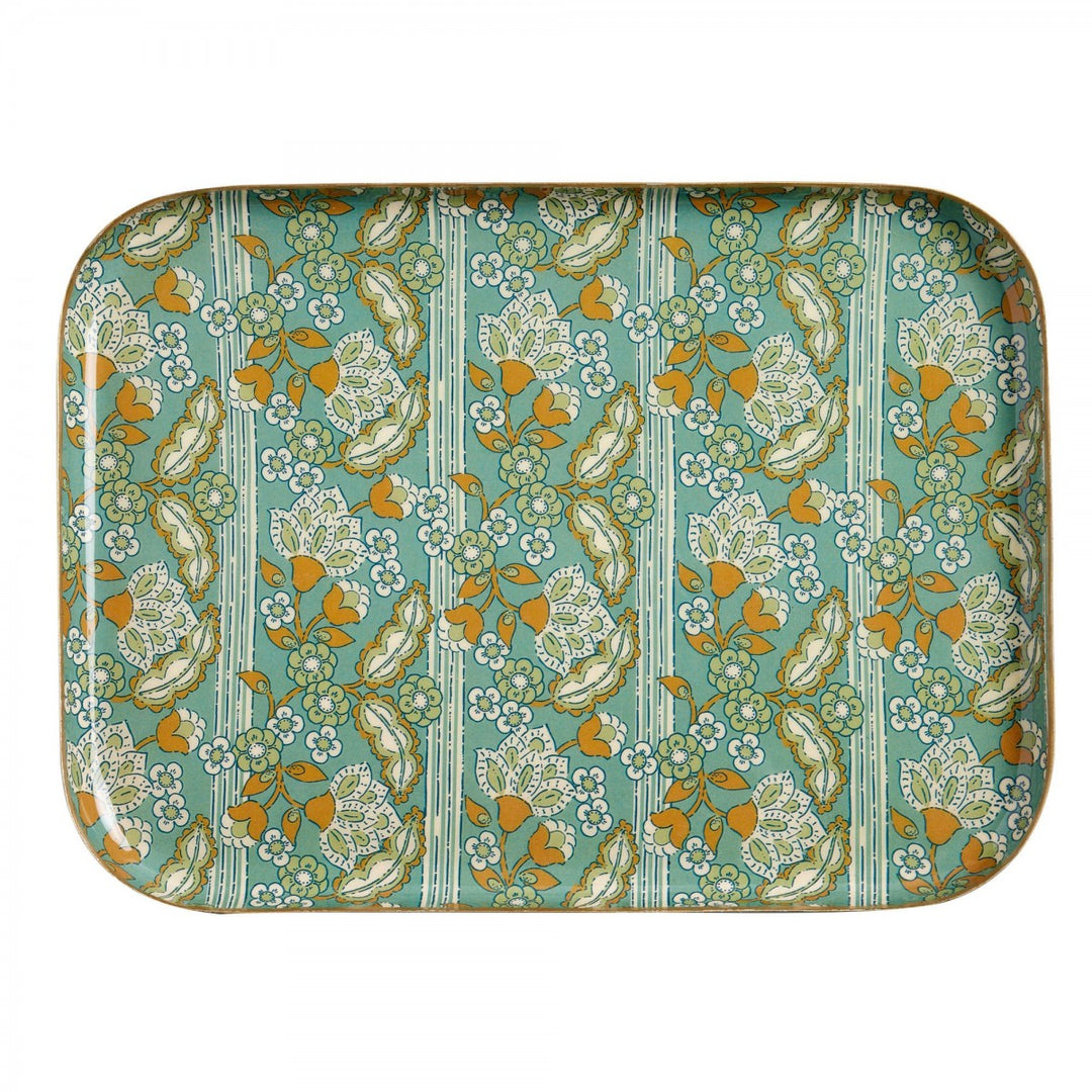 Bonheur du Jour large enamel serving tray with colourful patterned design