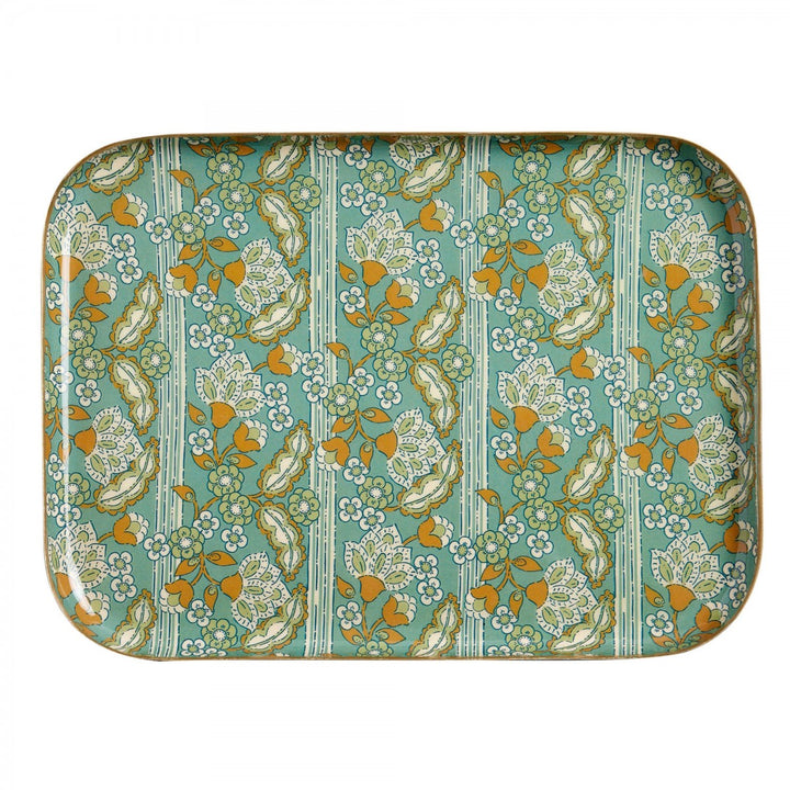Bonheur du Jour large enamel serving tray with colourful patterned design