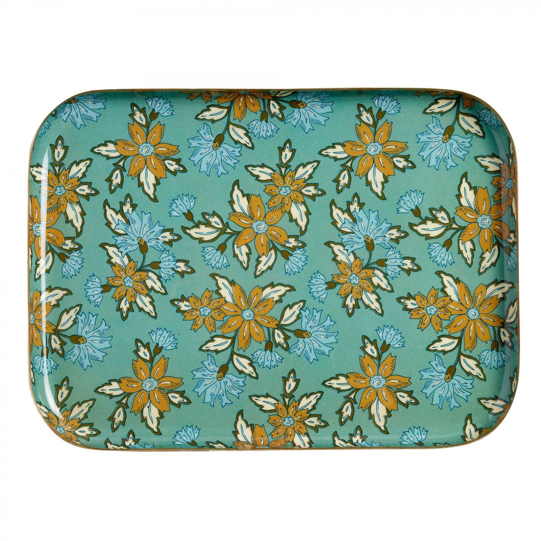 Bonheur du Jour large enamel serving tray with colourful patterned design