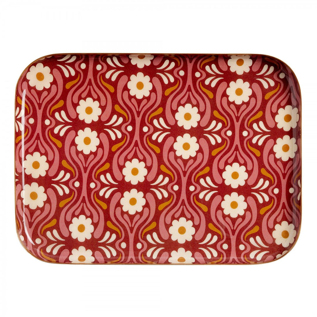 Bonheur du Jour large enamel serving tray with colourful patterned design