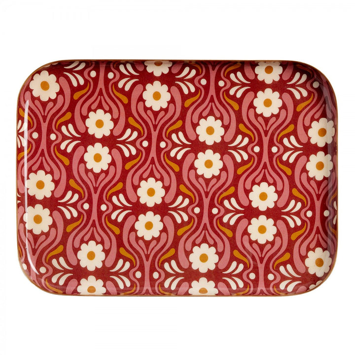 Bonheur du Jour large enamel serving tray with colourful patterned design