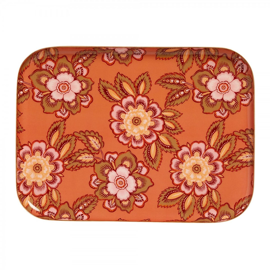 Bonheur du Jour large enamel serving tray with colourful patterned design