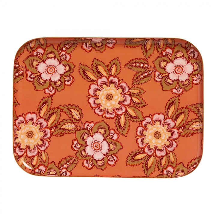 Bonheur du Jour large enamel serving tray with colourful patterned design